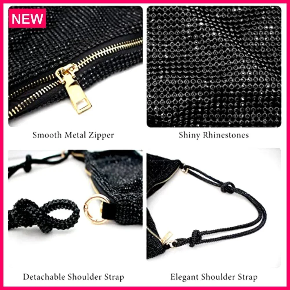 Rhinestone Evening Bag Sparkly Hobo Purse Formal Party Wedding Prom - Picture 5 of 8